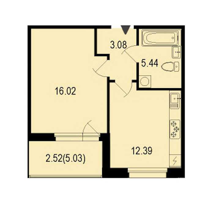 Однокомнатная квартира в : площадь 39.45 м2 , этаж: 3 – купить в Санкт-Петербурге